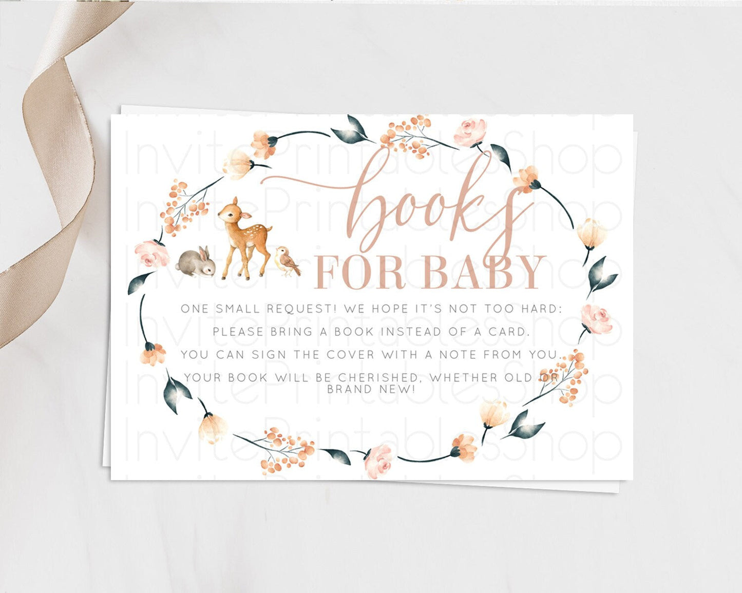 Fawn Books For Baby Card Deer Book Insert Floral Deer Book Card Enchanted Forest Butterfly Pastel Baby Shower Book Poem Request D10241