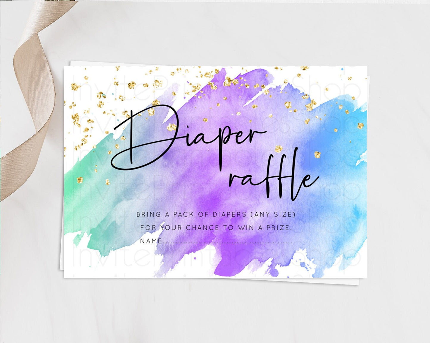 Pastel Diaper Raffle Card Pastel Rainbow Diaper Raffle Insert Colorful Ombre Watercolor Diaper Ticket Confetti Glitter Raffle Game D10491