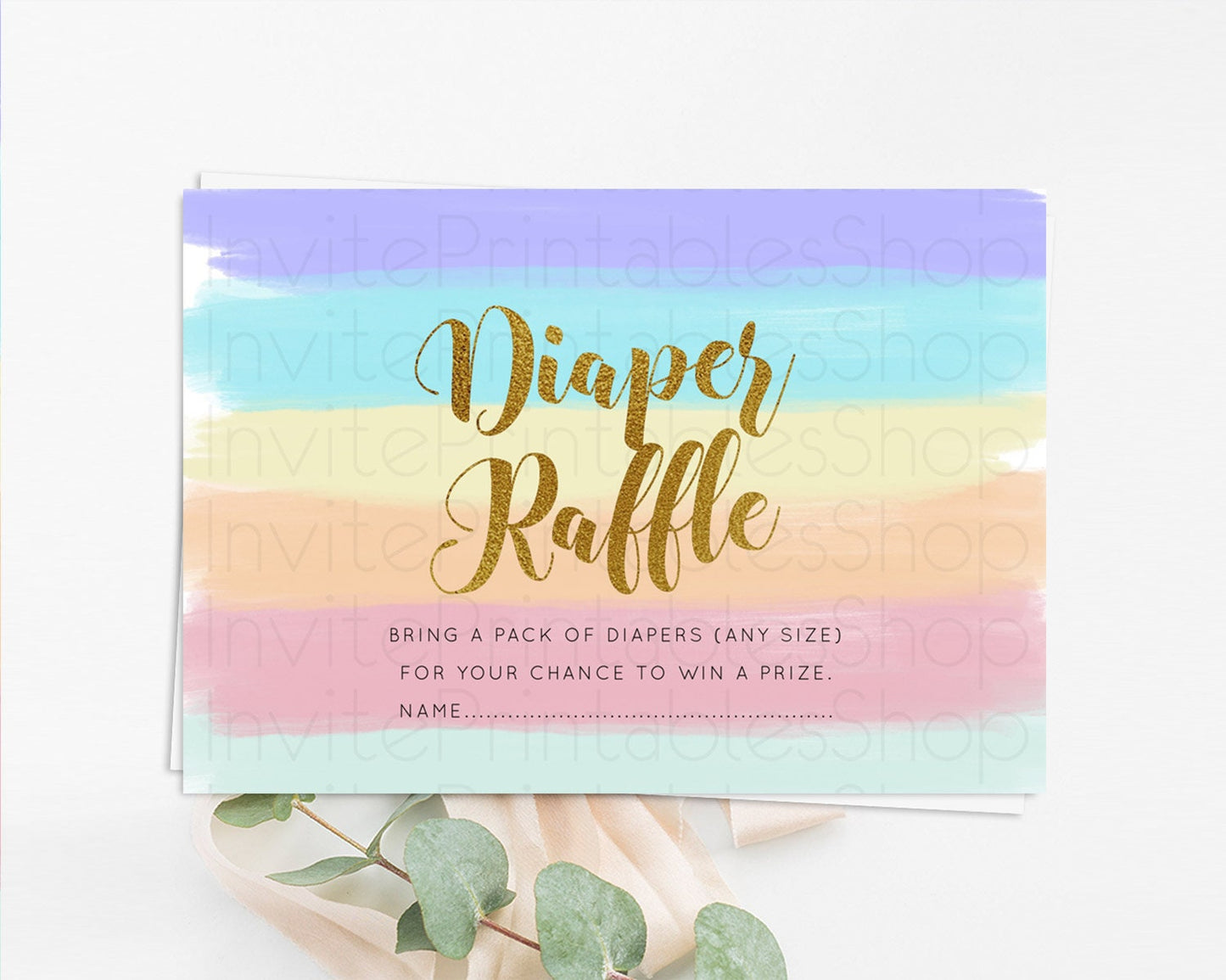 Pastel Diaper Raffle Card Pastel Rainbow Diaper Raffle Insert Colorful Ombre Watercolor Diaper Ticket Confetti Glitter Raffle Game D10510