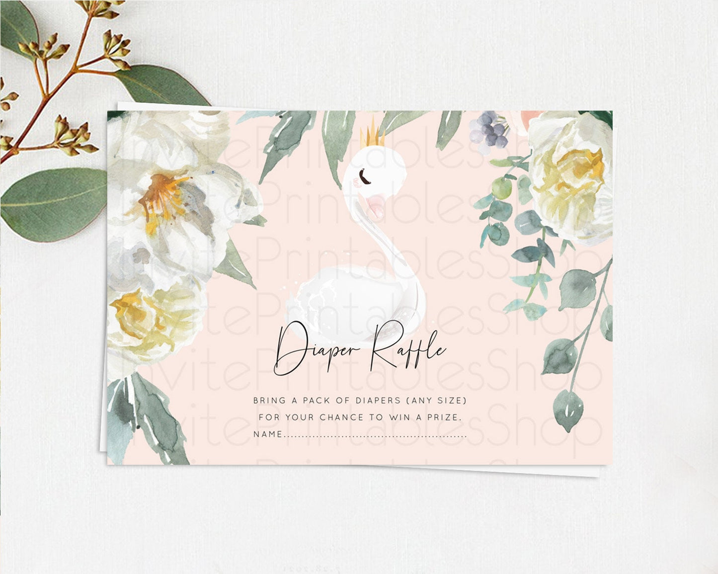 Swan Diaper Raffle Card Swan Princess Ballet Diaper Raffle Insert Enchanted Swan Lake Diaper Ticket Secret Garden Floral Raffle Game D10755