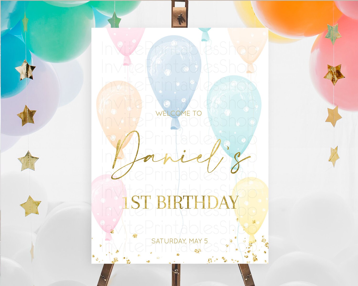 Editable Pastel Balloons Welcome Sign Colorful Balloon Welcome Board Rainbow