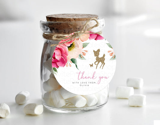 Editable Fawn Thank You Tags Deer Thank You Gift Tags Pastel Floral Deer Fav