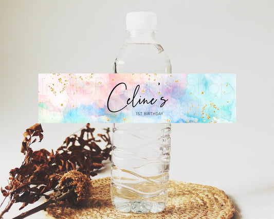 Editable Pastel Water Label Template Pastel Ombre Rainbow Watercolor Colorfu
