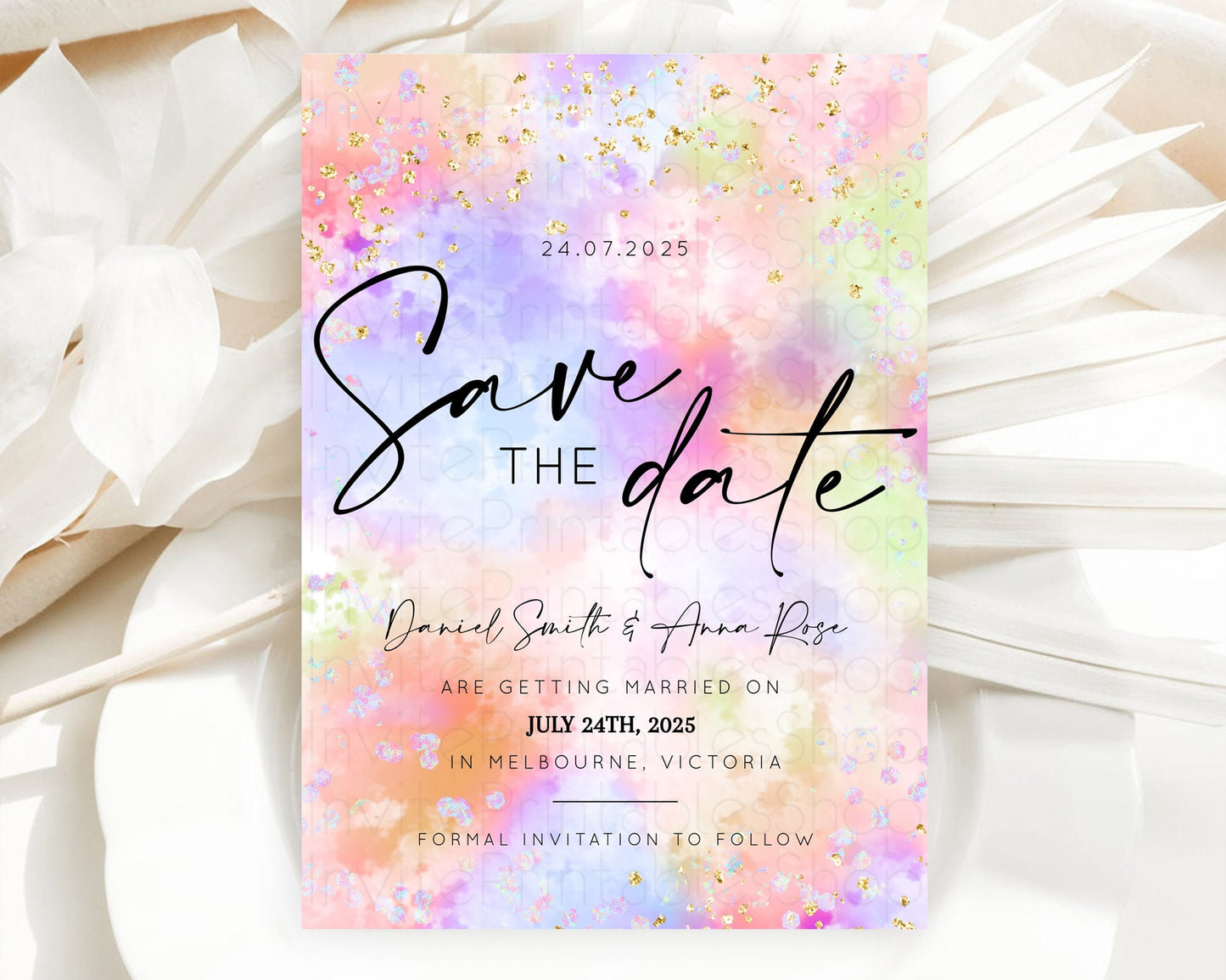 Pastel Save The Date Template Pastel Ombre Rainbow Watercolor Colorful Party For Birthday Baptism Baby Shower Wedding Bridal Shower D10610