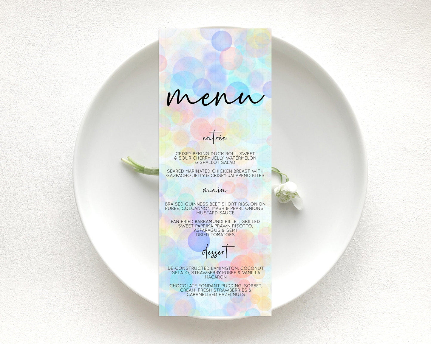 Pastel Menu Bubbles Menu Template Bubble Bath Table Decor Rainbow Pastel Colorful Confetti Dinner Dessert Menu Party Food Menu D10445