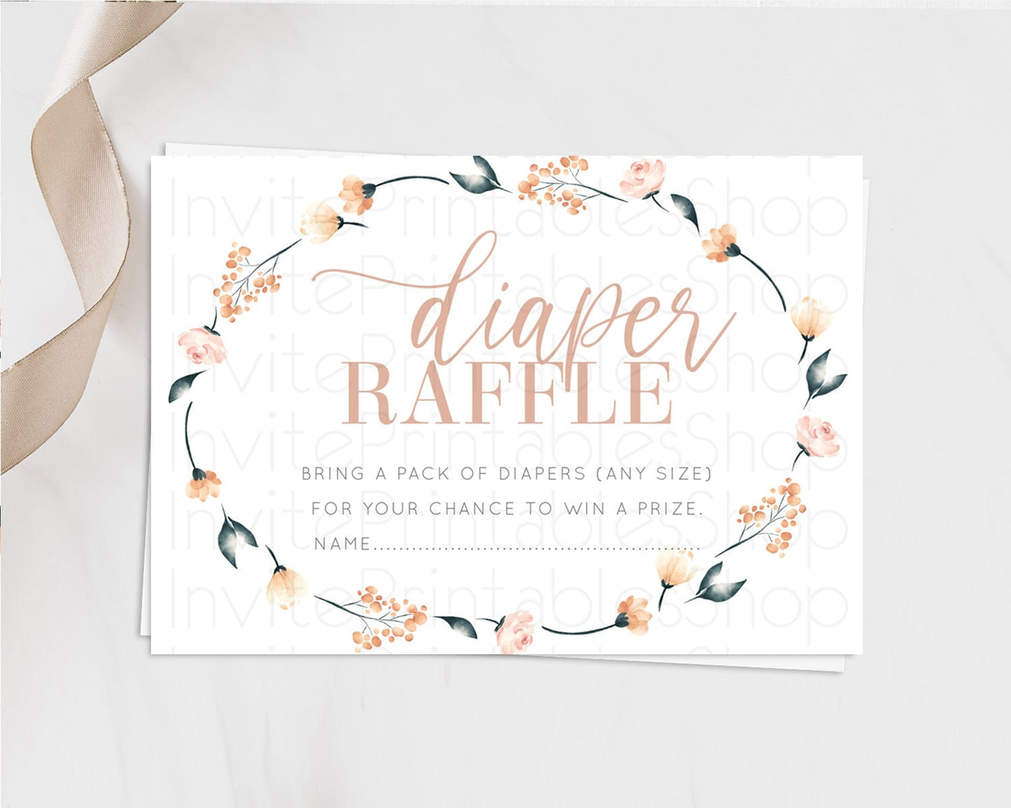 Secret Garden Diaper Raffle Card Boho Wildflower Diaper Raffle Insert Pastel Flower Garden Baby Shower Card Flower Raffle Game D10240