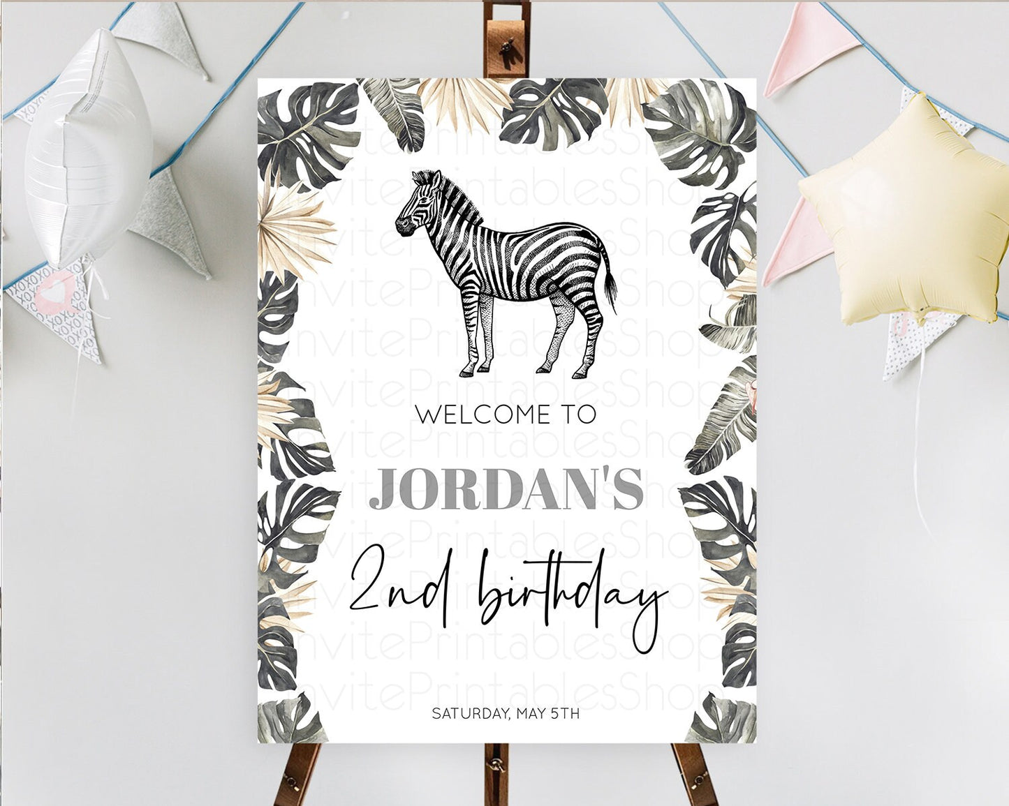 Zebra Welcome Sign Zebra Welcome Board Zebra Welcome Poster Safari Décor Dried Palm Fern Zoo Party Zebra First Birthday Welcome Sign D10824