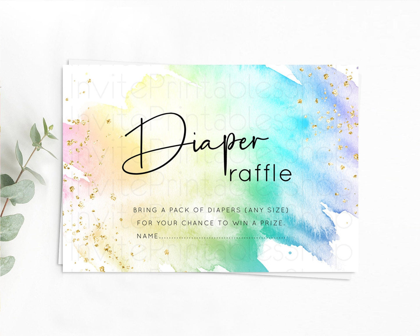 Pastel Diaper Raffle Card Pastel Rainbow Diaper Raffle Insert Colorful Ombre Watercolor Diaper Ticket Confetti Glitter Raffle Game D10279