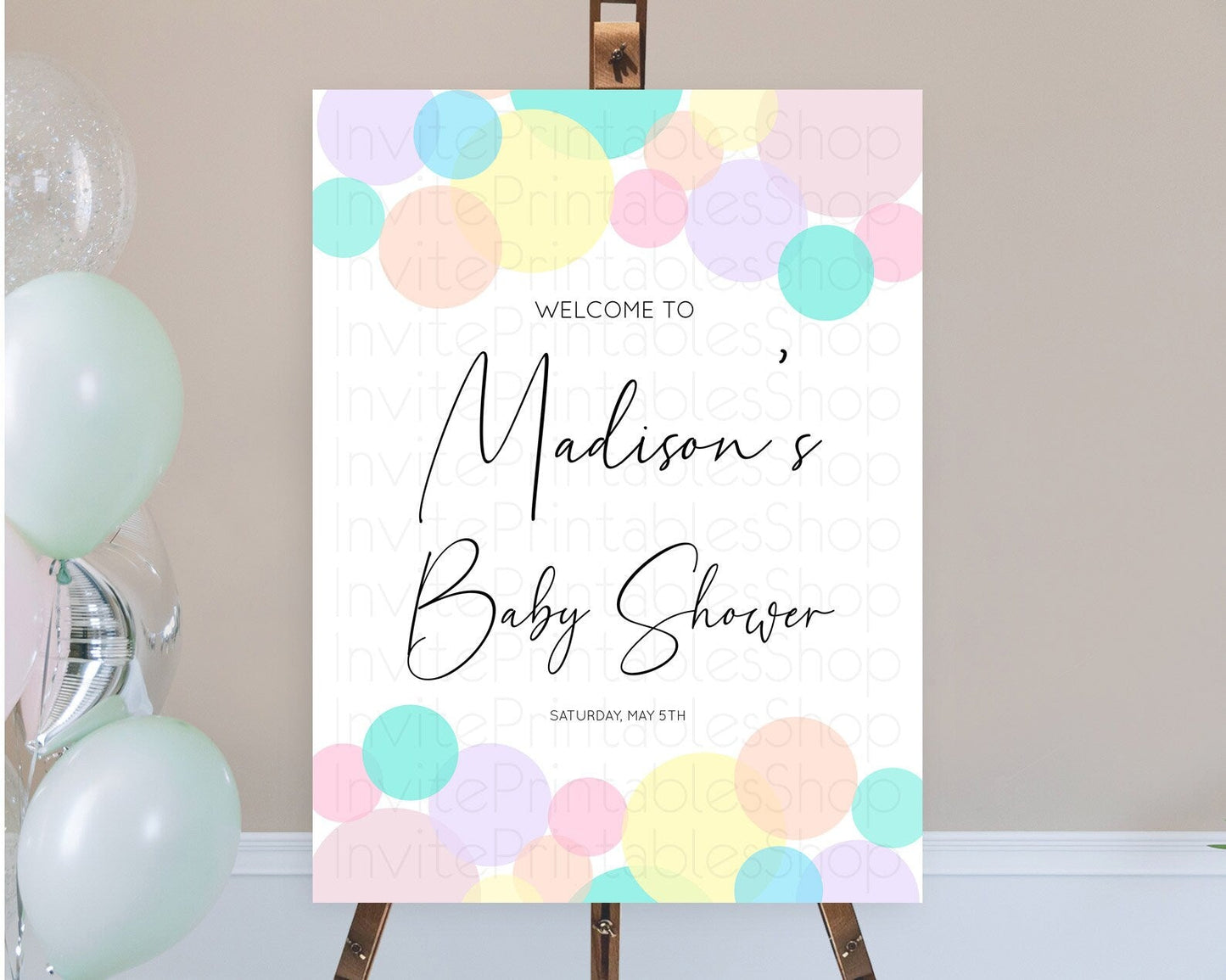 Rainbow Baby Shower Welcome Sign Pastel Welcome Board Pastel Rainbow Confetti Welcome Sign Colorful Bubbles Pastel Welcome Sign D10784