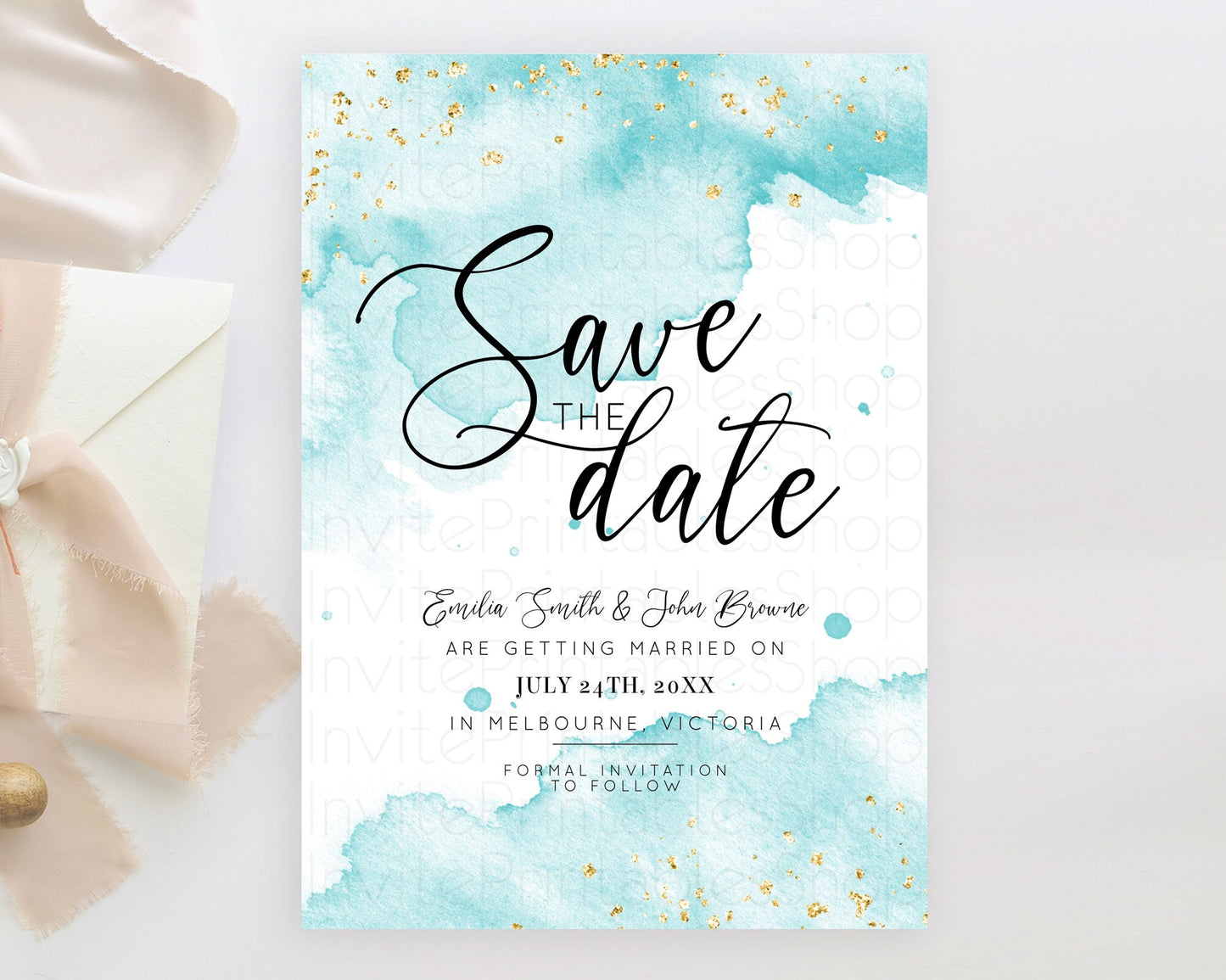 Blue Watercolor Save The Date Template Ombre Blue Watercolor Splash Party 1st Birthday Baby Shower Wedding Baptism Bridal Shower D10329