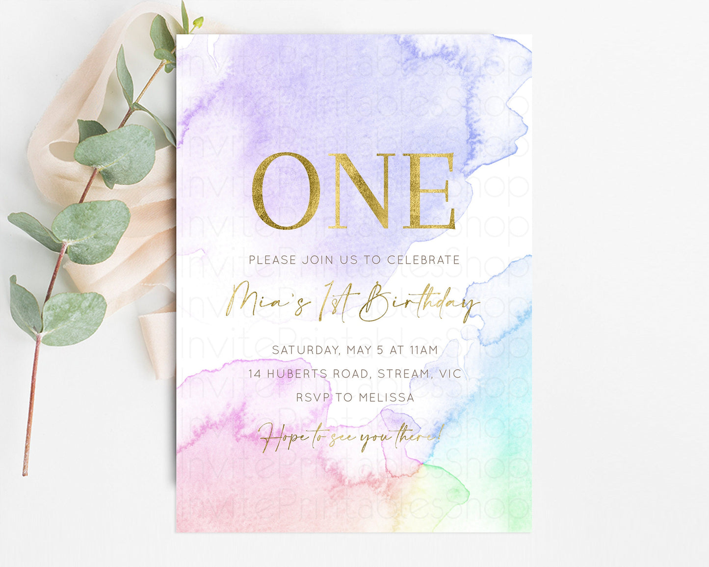 Rainbow Birthday Invitation Pastel Birthday Invite Ombre Watercolor Invite Enchanted Theme Colorful Splash Glitter Sprinkles 1st 2nd 3rd 193