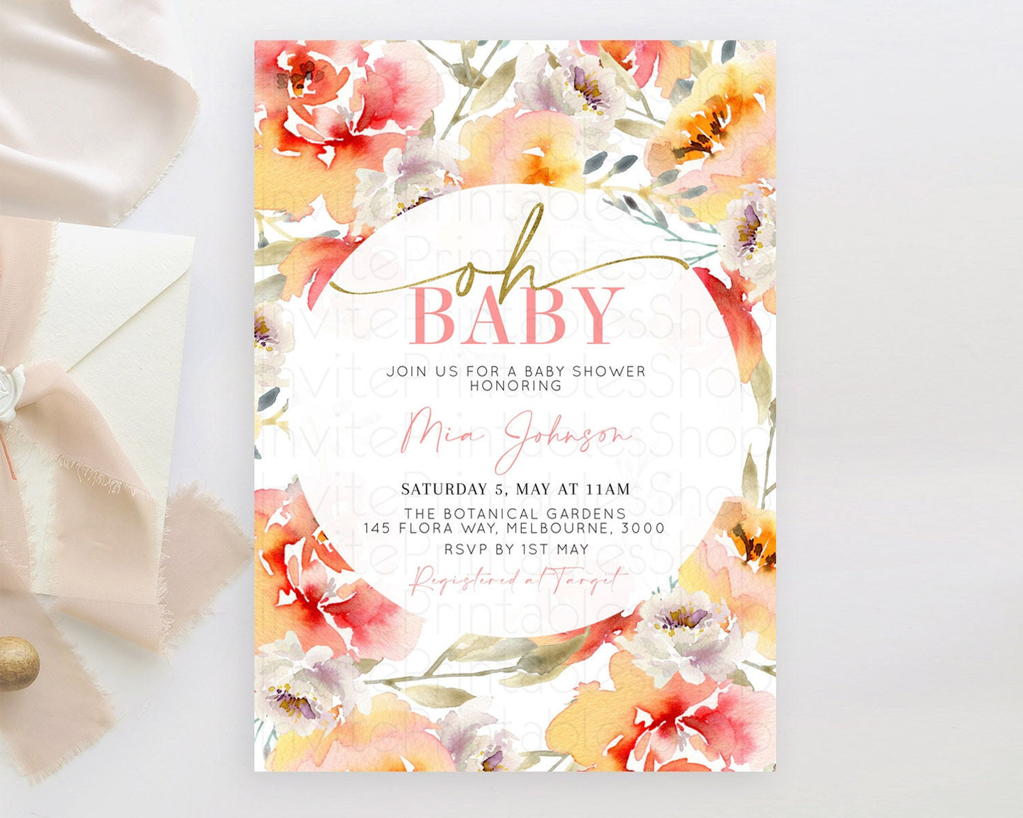 Wildflower Baby Shower Invitation Secret Garden Baby Shower Invitation Pastel Flowers Invite Enchanted Garden Shower Floral Theme D10280