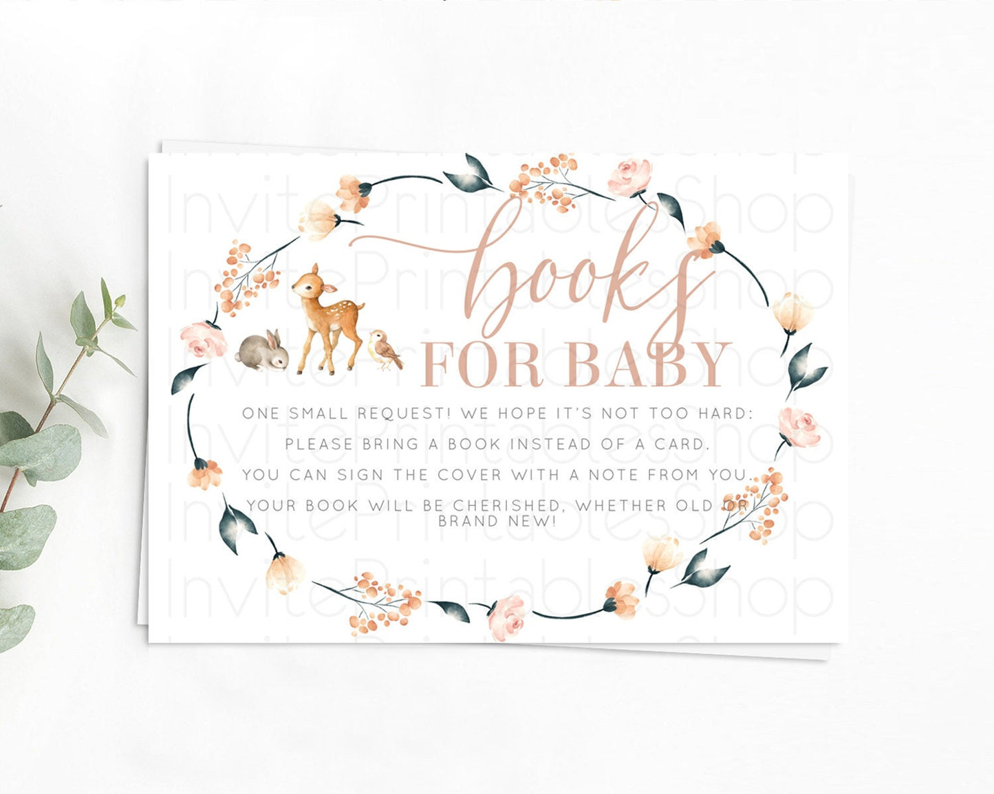 Fawn Books For Baby Card Deer Book Insert Floral Deer Book Card Enchanted Forest Butterfly Pastel Baby Shower Book Poem Request D10241