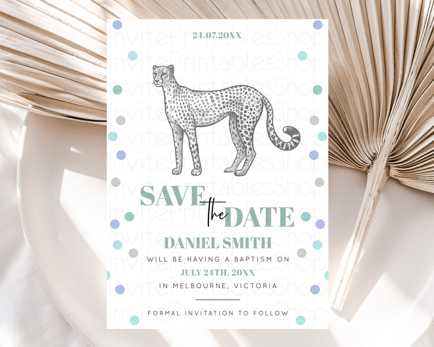 Cheetah Save The Date Template Cheetah Party Save The Date Safari Adventure Cheetah Minimal Theme 1st Birthday Baptism Baby Shower D10857