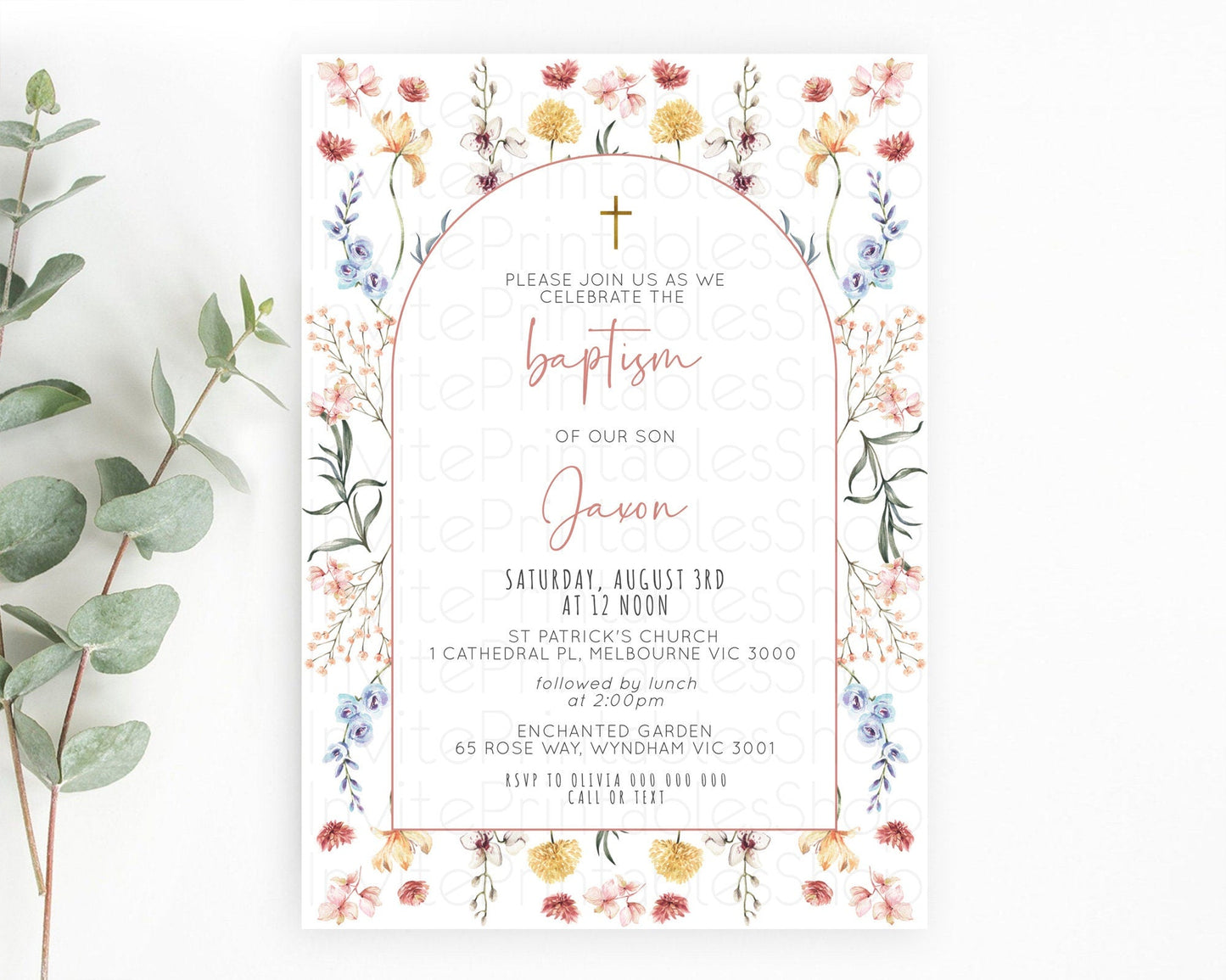 Secret Garden Baptism Invitation Wildflower Baptism Birthday Invite Pastel Flowers Christening Invite Enchanted Garden Boho Floral D10682