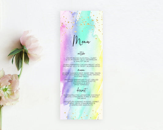 Editable Pastel Menu Pastel Rainbow Menu Template Colorful Pastel Table Deco
