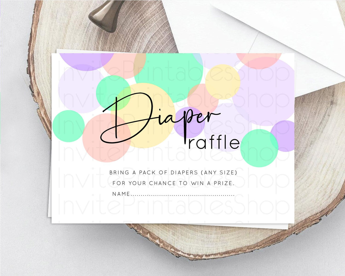 Rainbow Diaper Raffle Card Pastel Sprinkles Diaper Raffle Insert Rainbow Confetti Diaper Ticket Colorful Bubbles Pastel Raffle Game D10380