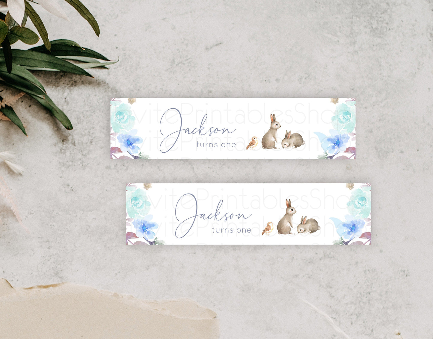 Floral Bunny Water Label Template Pastel Flowers Forest Bunny Secret Garden Some Bunny Party Decor 1st Birthday Baby Shower Baptism D10927