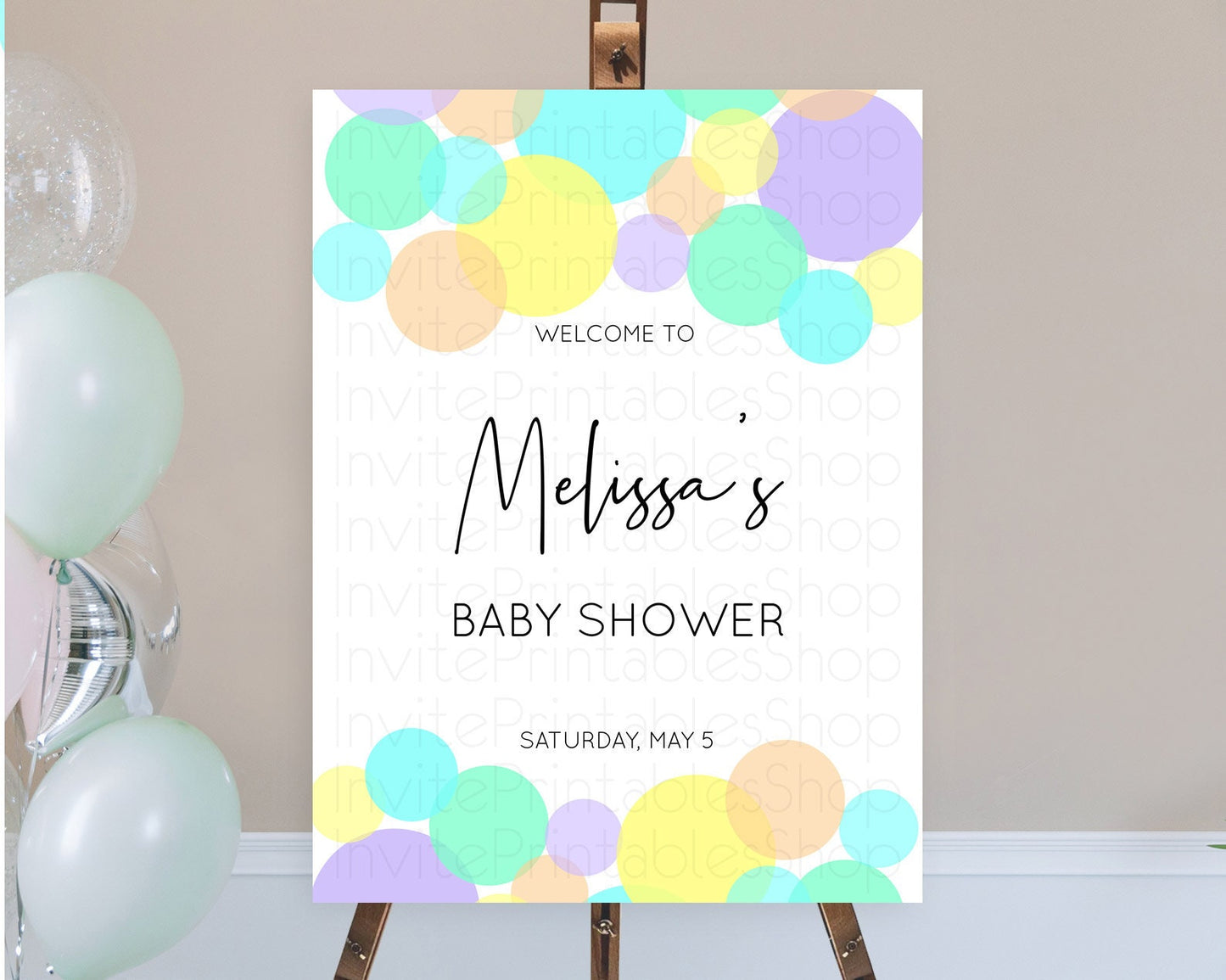 Rainbow Baby Shower Welcome Sign Pastel Welcome Board Pastel Rainbow Confetti Welcome Sign Colorful Bubbles Pastel Welcome Sign D10412