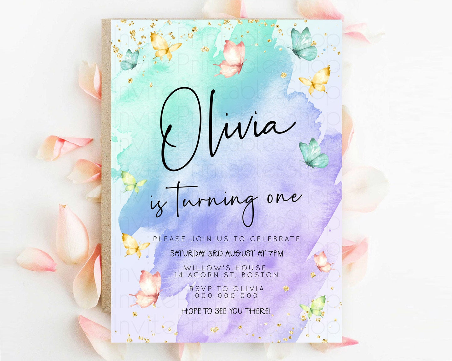 Pastel Butterfly Birthday Invitation Butterfly Birthday Invitation Whimsical Butterfly Enchanted Garden 1st 2nd Birthday Invitation D23194