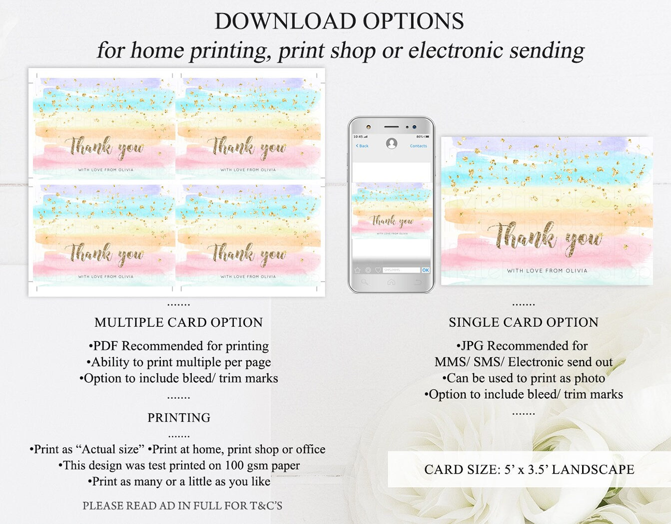 Pastel Rainbow Thank you Colorful Watercolor Folded Gift Cards Custom Note Message Glitter Birthday Engaged Baby Shower Wedding Guests 525