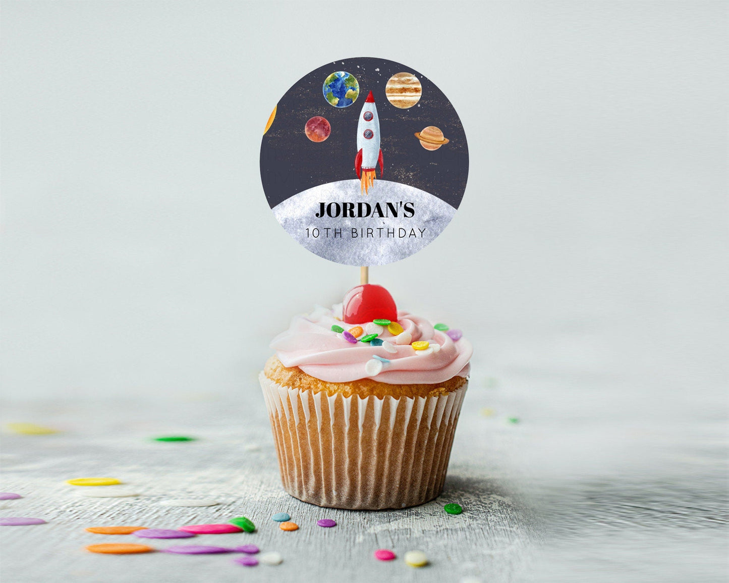 Space Cupcake Toppers Space Decor First Trip Around the Sun Decor Decor Sky Stars Planets Milkyway Solar System Cupcake Topper D10430