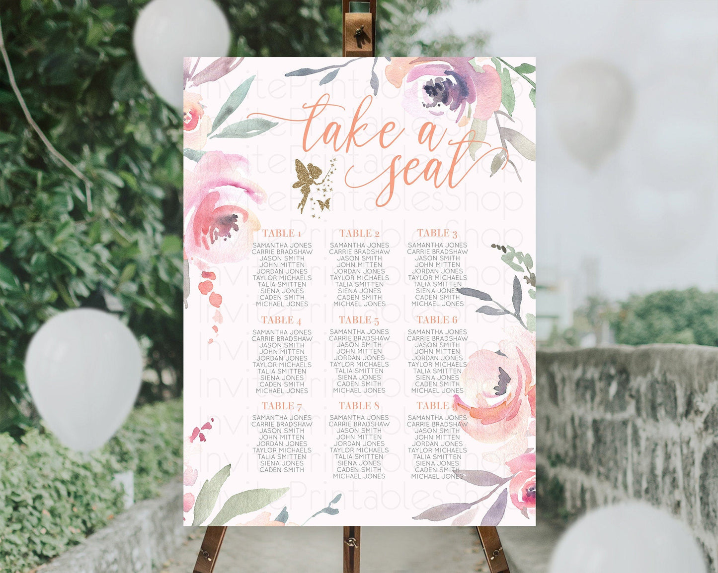 Fairy Seating Chart Pastel Fairy Seating Chart Fairy Tea Party Fairy Garden Seating Sign Enchanted Garden Floral Butterfly Decor D10197