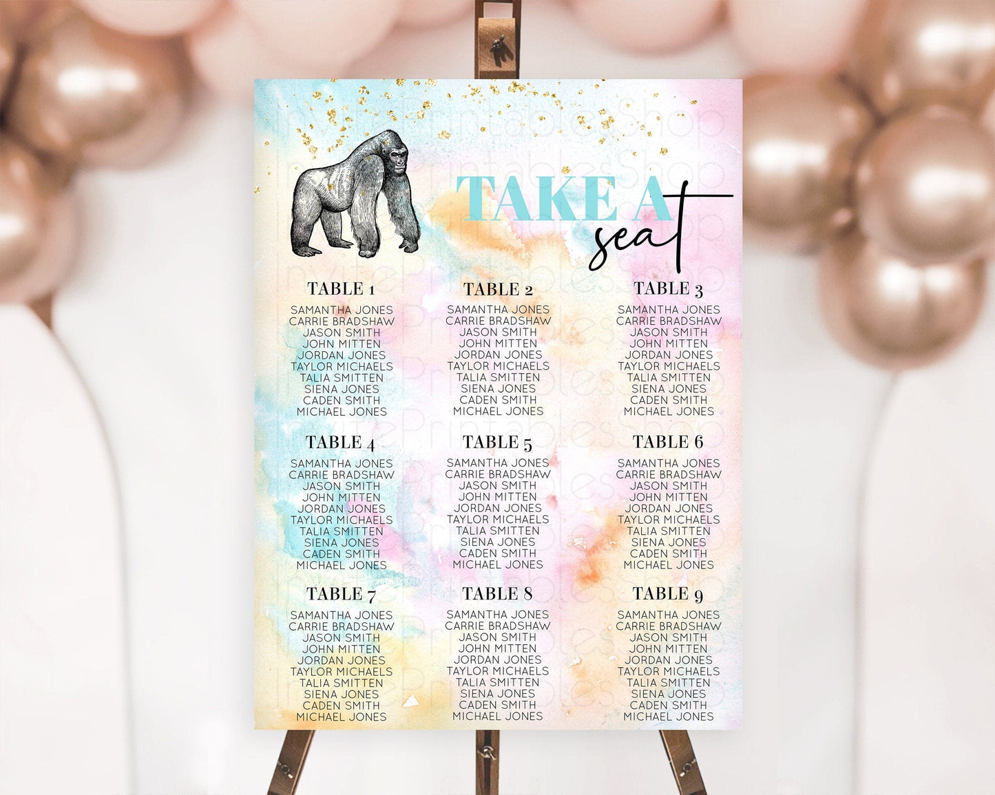 Gorilla Seating Chart Jungle Gorilla Seating Sign Gorilla Party Decor Gorilla Jungle Adventure Zoo Green Palm Leaf Fern Take A Seat D10284