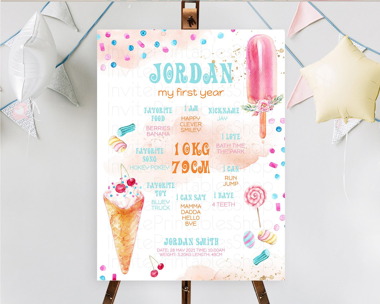 Ice Cream First Birthday Milestone Board Sweet One Milestone Poster Heres The Scoop Pastel Candy Sign First Birthday Welcome Sign D10554