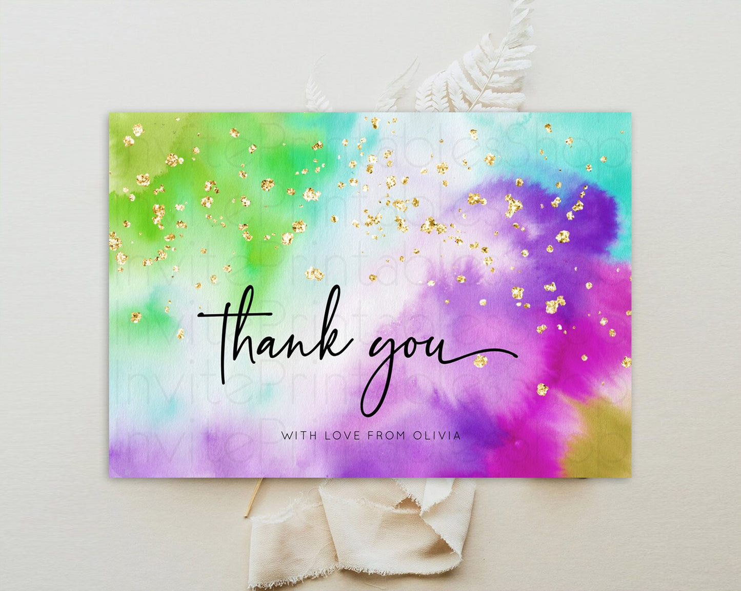 Tie Dye Thank You Rainbow Tie Dye Thank You Card Pastel Birthday Thank You Colorful Pastel Cards Rainbow Teacher Thank You Card D10536