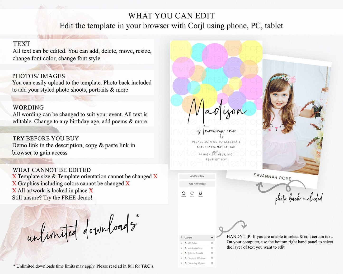 Pastel Birthday Invitation Pastel Confetti Birthday Invitation Bubbles Invitation Colorful Rainbow Confetti 2nd 1st First Birthday D10406