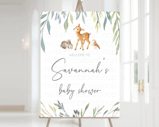 Fawn Baby Shower Welcome Sign Deer Welcome Board Floral Deer Welcome Poster Enchanted Forest Butterfly Pastel Floral Welcome Sign D10919