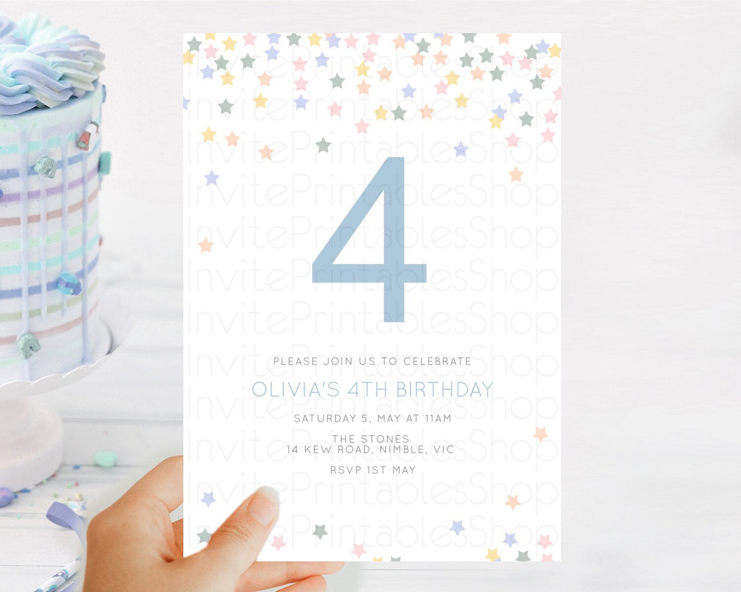 Star Birthday Invitation Pastel Stars Invite Shooting Star Party Rainbow Colorful Confetti Twinkle Little Star 2nd First Birthday D10795