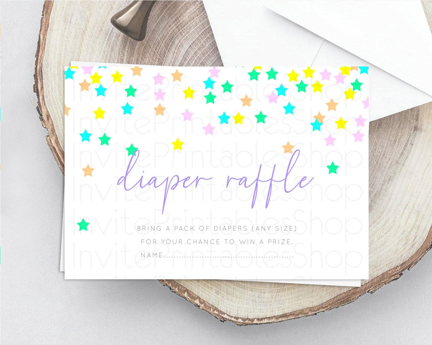 Pastel Star Diaper Raffle Card Shooting Star Diaper Raffle Insert Twinkle Little Star Diaper Ticket Rainbow Confetti Raffle Game D10394