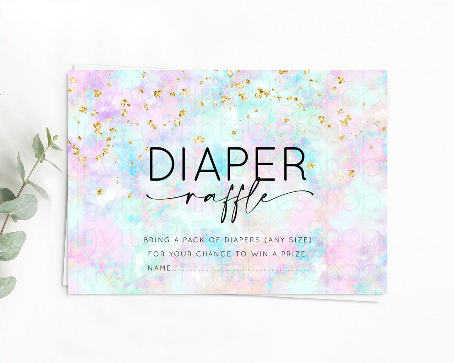 Pastel Diaper Raffle Card Pastel Rainbow Diaper Raffle Insert Colorful Ombre Watercolor Diaper Ticket Confetti Glitter Raffle Game D10652