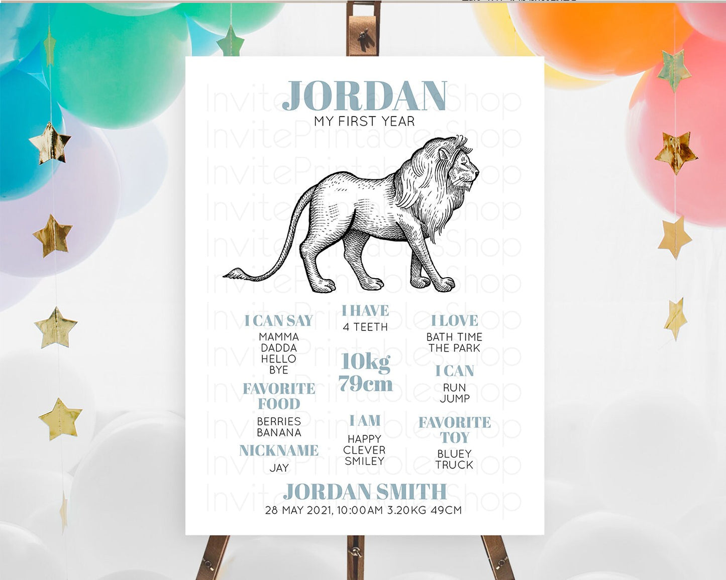 Lion First Birthday Milestone Board Lion Milestone Poster Lion Decor Safari Adventure Palm Leaf Lion First Birthday Welcome Sign D10246