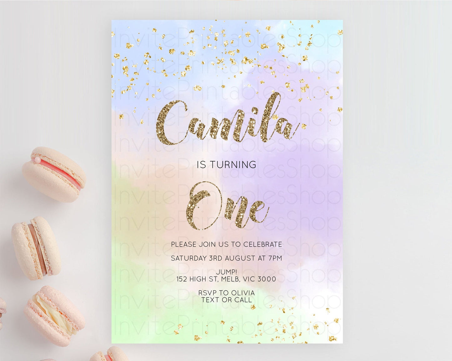 Editable Rainbow Birthday Invitation Colorful Pastel Watercolor Invitation G