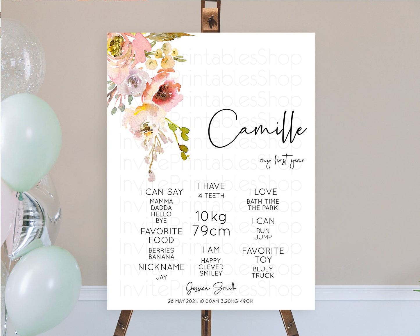 Secret Garden Milestone Board Wildflower First Birthday Milestone Poster Pastel Flowers Milestone Boho Wildflower 1st Birthday Sign D10194