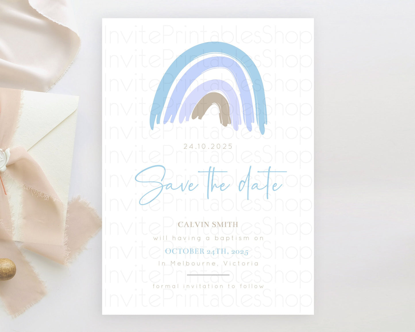 Editable Pastel Rainbow Save The Date Template Boho Colorful Rainbow Party R