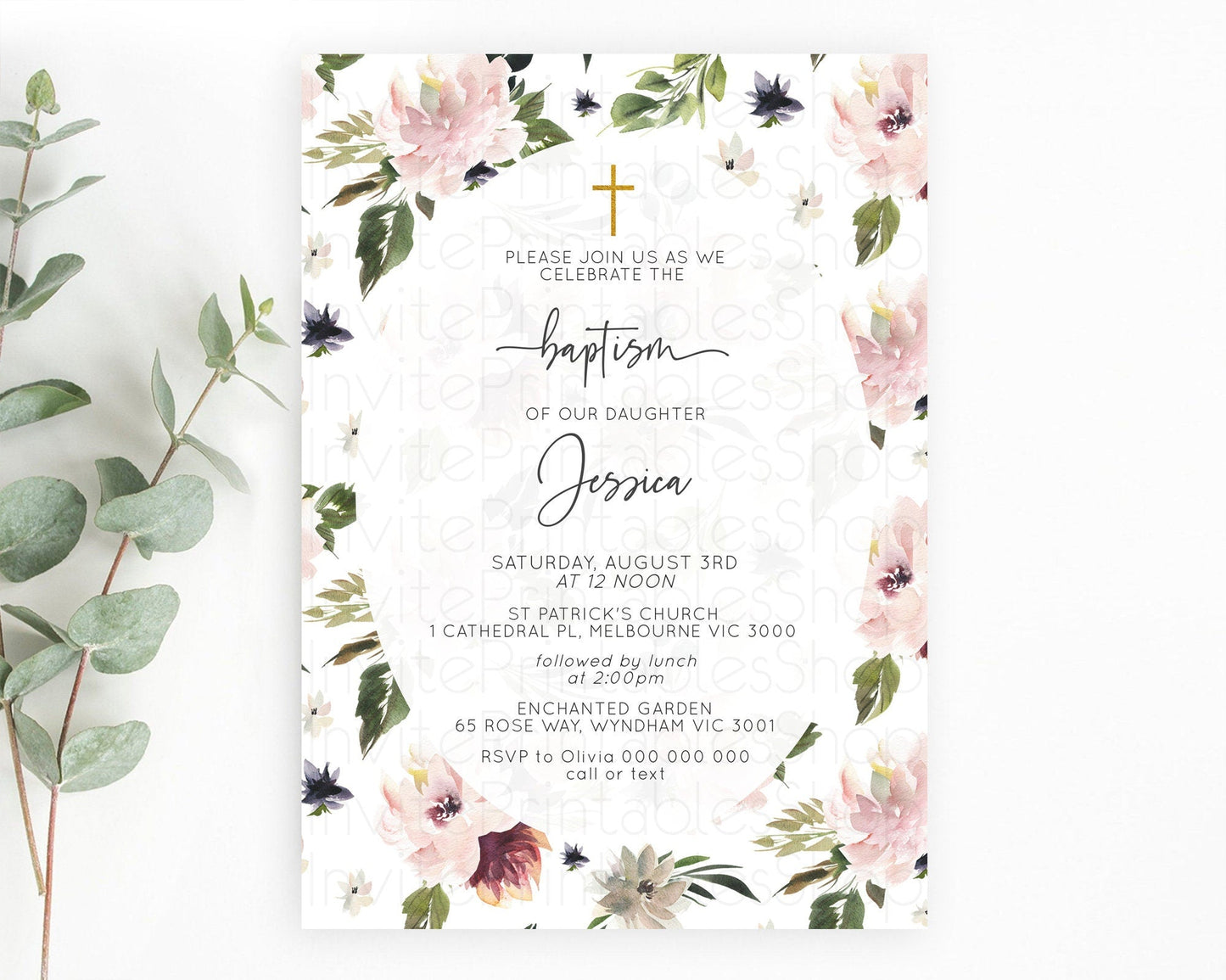Secret Garden Baptism Invitation Wildflower Baptism Birthday Invite Pastel Flowers Christening Invite Enchanted Garden Boho Floral D10538