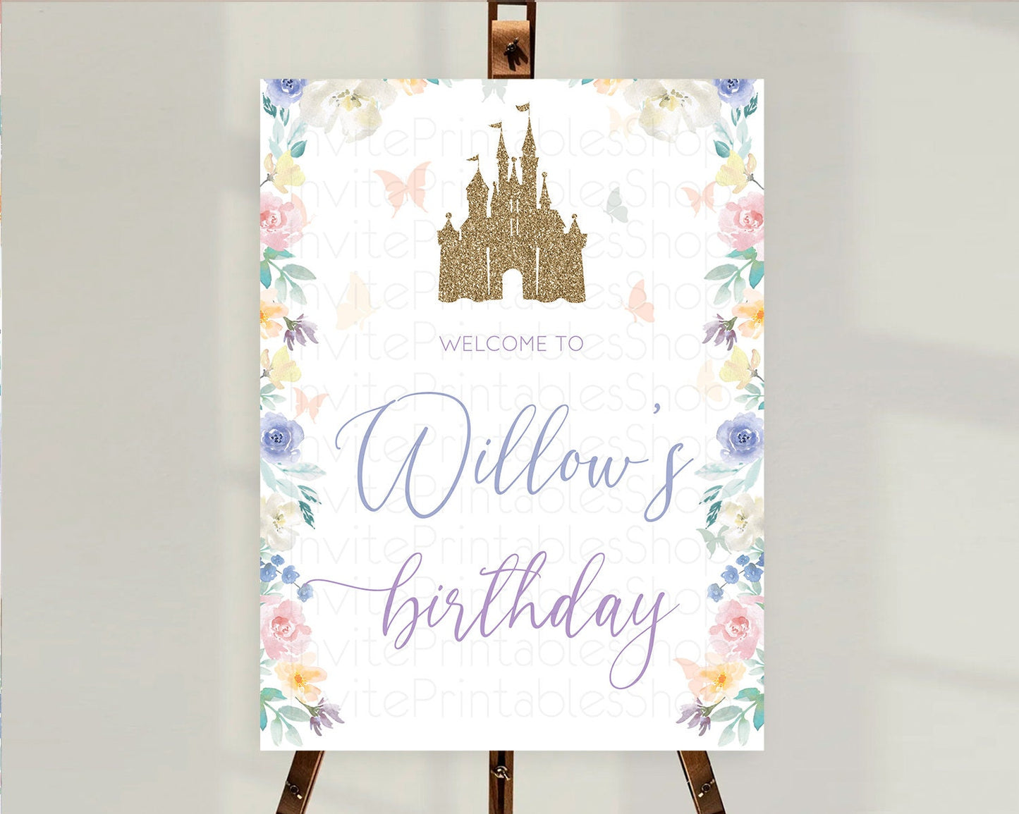 Princess Birthday Welcome Sign Castle Welcome Board Secret Garden Enchanted Castle Pastel Floral Garden First Birthday Welcome Sign D10931