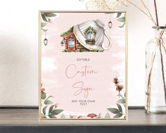 Editable Fairy Sign Enchanted Garden Table Sign Decor Pastel Floral Butterfl