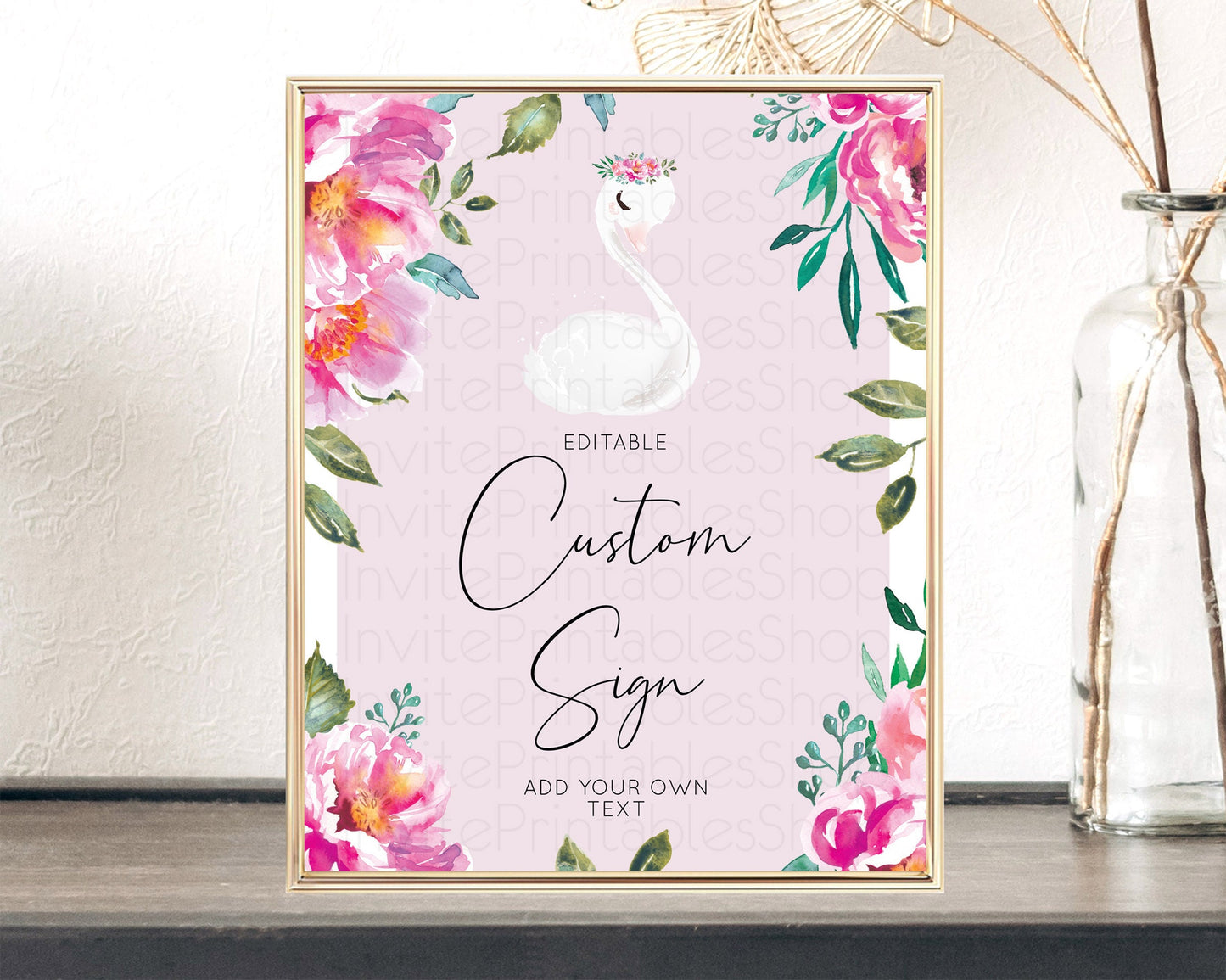 Editable Swan Table Sign Decor Swan Princess Ballet Party Enchanted Swan Lak