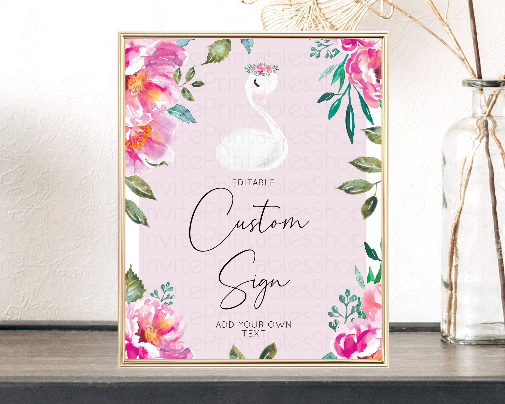 Editable Swan Table Sign Decor Swan Princess Ballet Party Enchanted Swan Lak