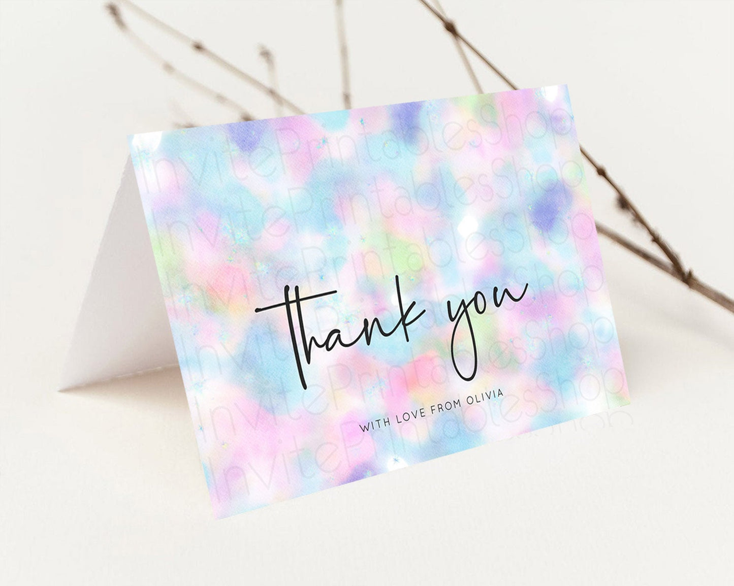 Pastel Thank You Rainbow Thank You Card Colorful Pastel Birthday Thank You Card Confetti Watercolor Pastel Teacher Thank You Cards D10694