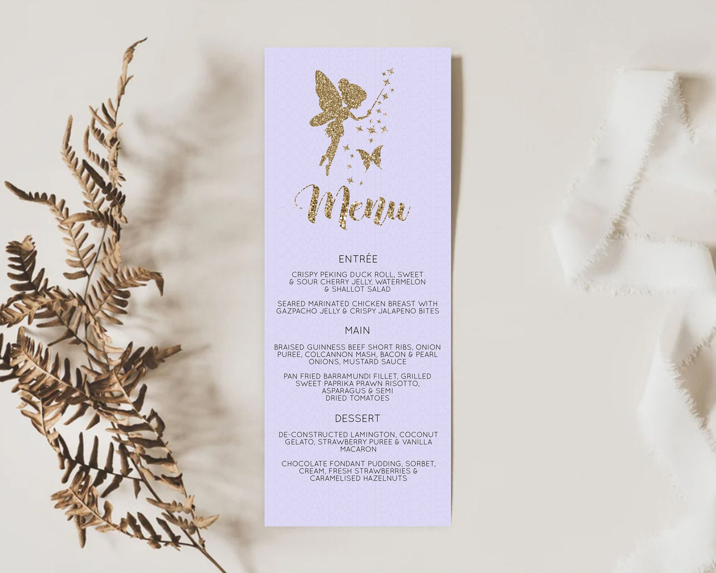 Fairy Menu Fairy Menu Template Enchanted Garden Pastel Floral Butterfly Table Décor Fairy Secret Garden Dinner Dessert Food Menu D10389