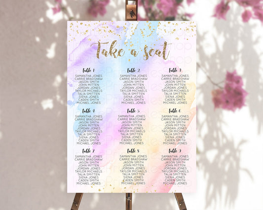 Editable Rainbow Seating Chart Pastel Seating Chart Colorful Pastel Watercol