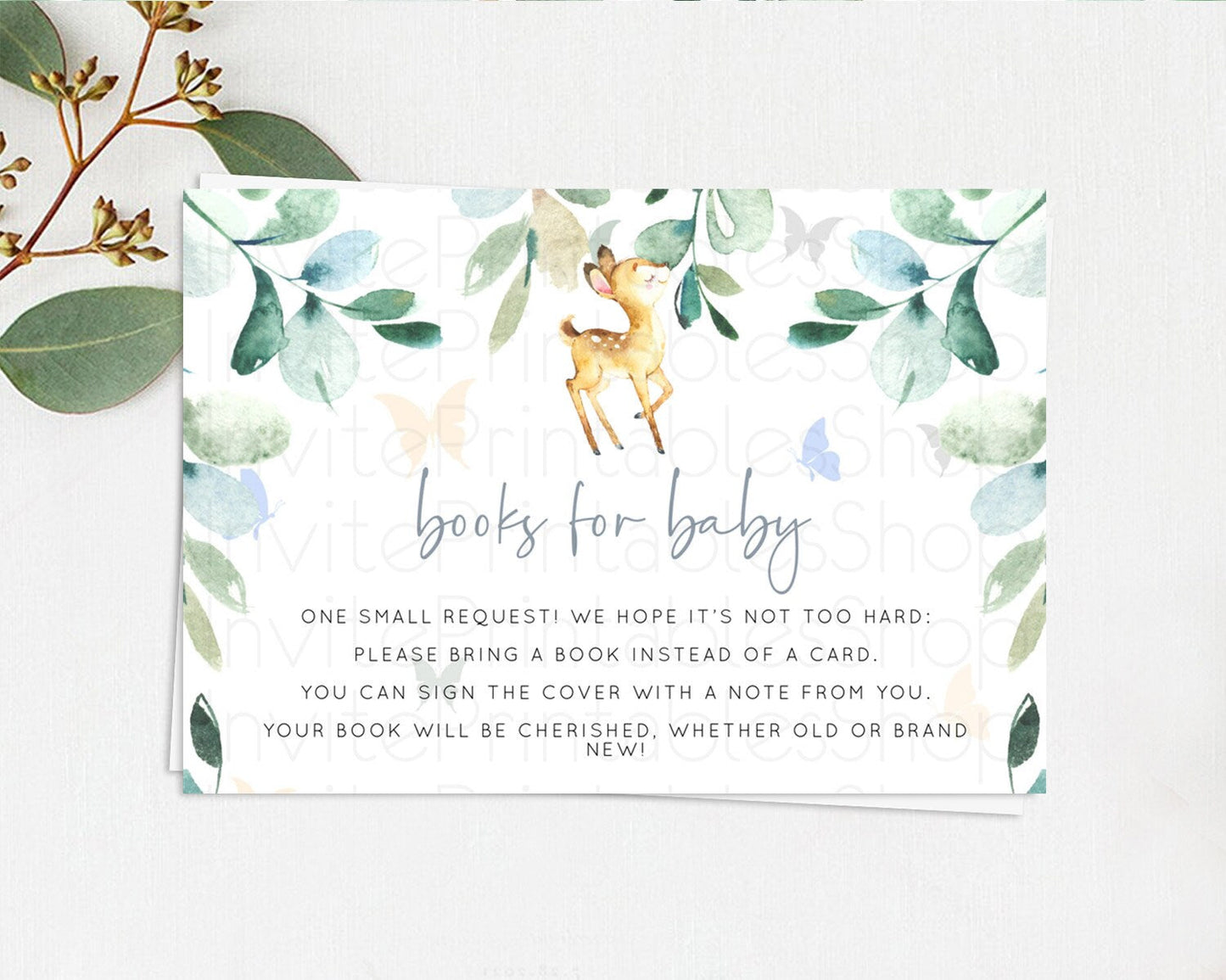 Fawn Books For Baby Card Deer Book Insert Floral Deer Book Card Enchanted Forest Butterfly Pastel Baby Shower Book Poem Request D10767