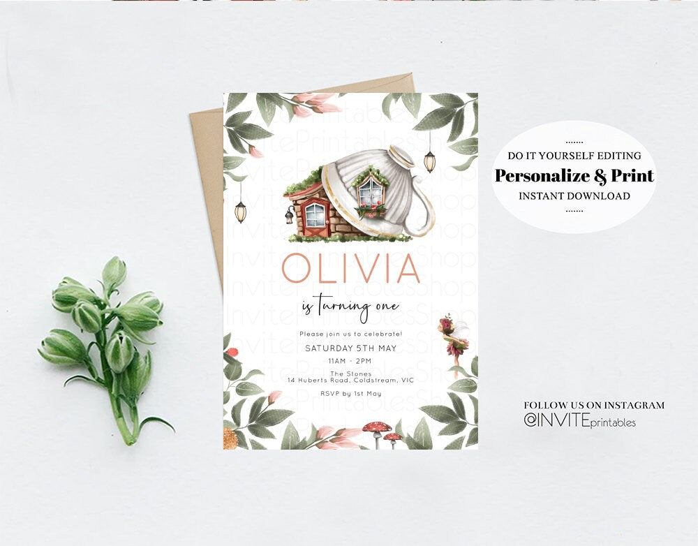 Fairy Birthday Invitation, Floral Garden Fairy Invite, Garden Tea Party, Whimsical Pixie Magic, Forest Flowers, Fairy Cottage Custom 289