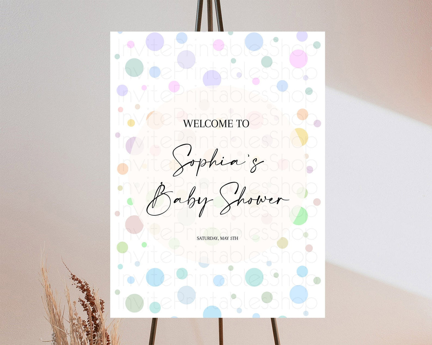 Rainbow Baby Shower Welcome Sign Pastel Welcome Board Pastel Rainbow Confetti Welcome Sign Colorful Bubbles Pastel Welcome Sign D10135